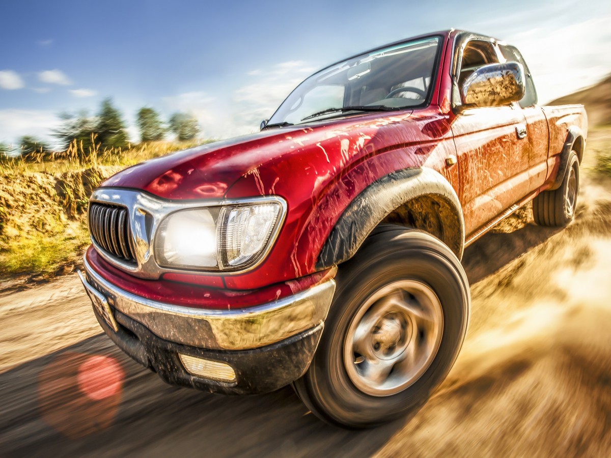 red truck driving